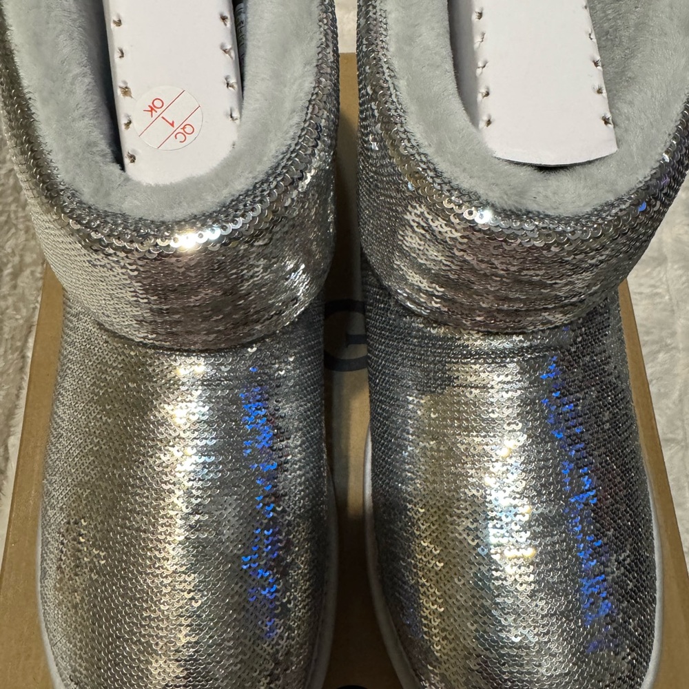 UGG Silver Classic Mini Mirror Ball Boots